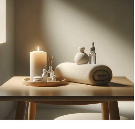 Spa table with towel and candle